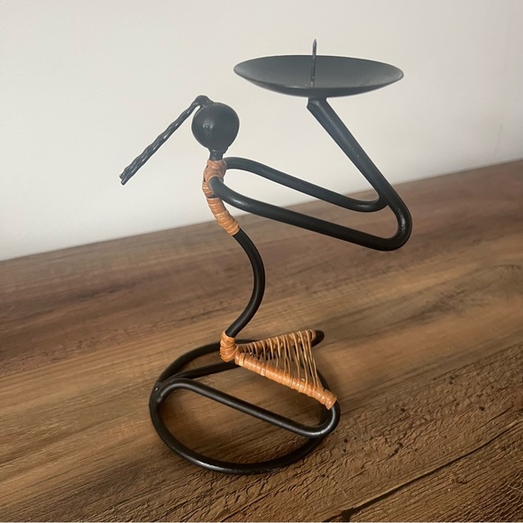 African Art Wrought Iron Rattan 7”Candle Holder - Picture 3 of 6